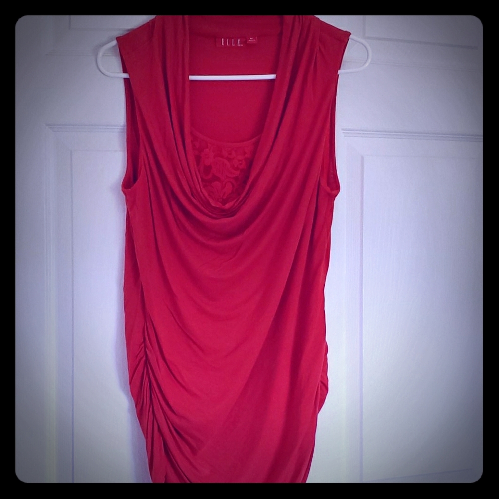 Sleeveless red top, floral bodice